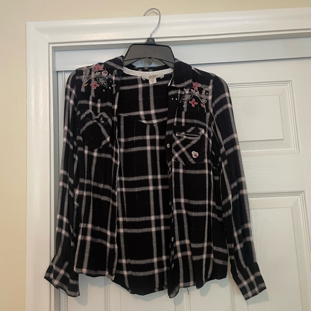 Vintage American Blues Claire V neck Button Down Blouse size XS